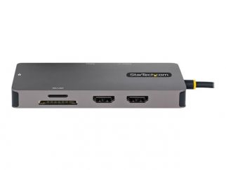 StarTech.com USB C Multiport Adapter, Dual HDMI Video, 4K 60Hz, 2-Port 5Gbps USB-A Hub, 100W Power Delivery Charging, GbE, SD/MicroSD, USB Type-C Mini Travel Dock, 12"/30cm Cable - USB C Laptop Docking Station - Docking station - USB-C / Thunderbolt 3 / T
