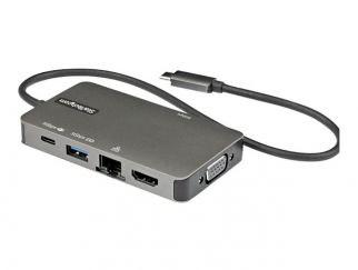 StarTech.com USB-C Multiport Adapter, USB-C to 4K 30Hz HDMI or 1080p VGA, USB Type-C Mini Dock with 100W Power Delivery Passthrough, 3-Port USB 3.0 Hub 5Gbps, GbE, 12" Long Attached Cable - Works w/ Thunderbolt 3 (DKT30CHVPD2) - docking station - USB-C -