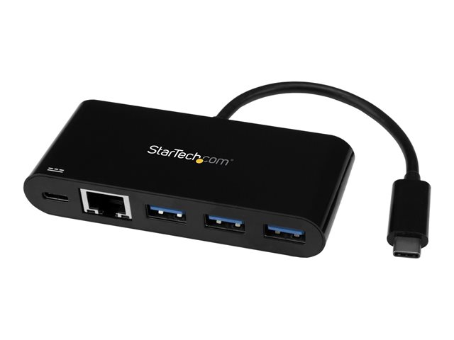 Startech USB C to Ethernet Adapter - 3 Port - with Power Delivery (USB PD) - Power Pass Through Charging - USB C Adapter (US1GC303APD) - Network adapter - USB-C - Gigabit Ethernet - black