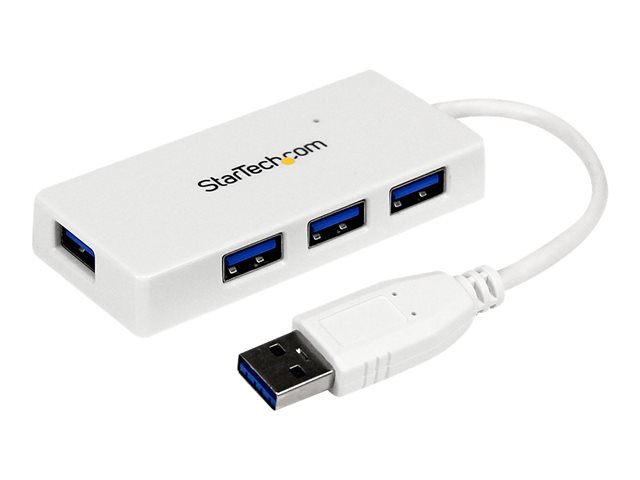 Startech 4 Port USB 3.0 Hub - Multi Port USB Hub w/ Built-in Cable - Powered USB 3.0 Extender for Your Laptop - White (ST4300MINU3W) - Hub - 4 x SuperSpeed USB 3.0 - desktop - for P/N: FCREADMICRO3, MSDREADU2OTG, MSDREADU3CA