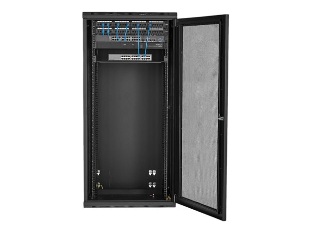 Startech 26U 19" Wall Mount Network Cabinet, 16" Deep Hinged Locking IT Network Switch Depth Enclosure, Assembled Vented Computer Equipment Data Rack with Shelf & Flexible Side Panels - 26U Vented Cabinet (RK2620WALHM) - Rack enclosure cabinet - wall moun
