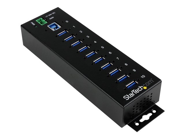 Startech 10-Port USB 3.0 Hub - Metal Industrial USB-A Hub with ESD & Surge Protection - Din Rail, Wall or Desk Mountable - TAA Compliant USB Expander Hub (ST1030USBM) - Hub - 10 x SuperSpeed USB 3.0 - DIN rail mountable - DC power - for P/N: ITB20D3250, U