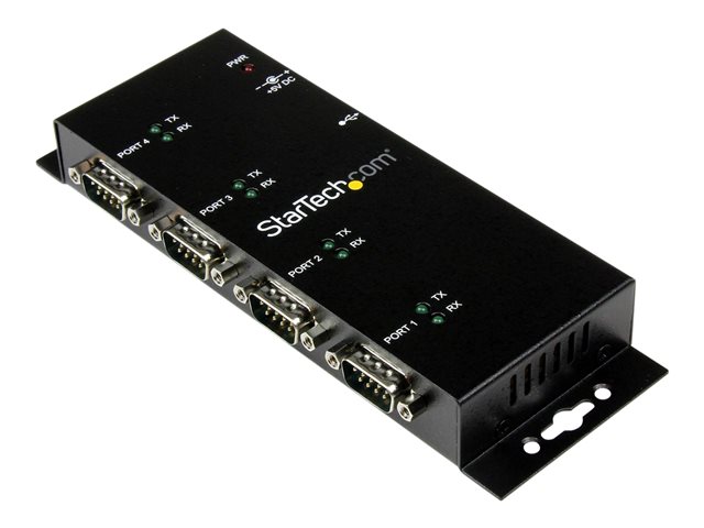 StarTech.com 4 Port USB to Serial RS232 Adapter - Wall Mount - Din Rail - COM Port Retention - FTDI USB to DB9 RS232 Hub (ICUSB2324I) - serial adapter - USB 2.0 - RS-232 x 4