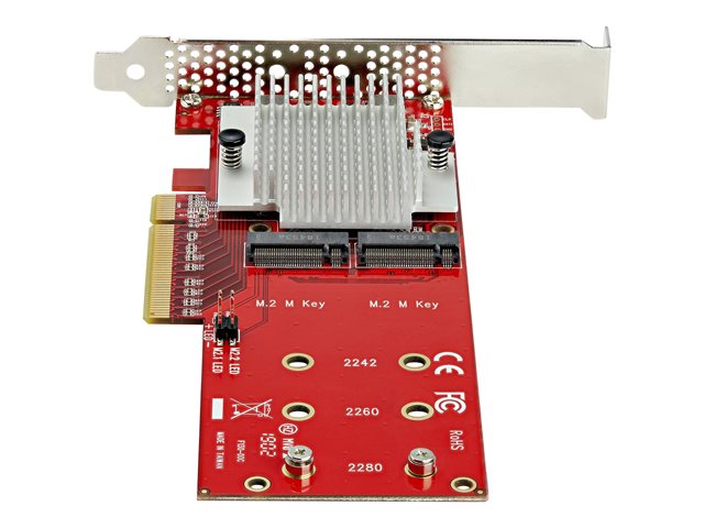 Startech Dual M.2 PCIe SSD Adapter Card, x8 / x16 Dual NVMe or AHCI M.2 SSD to PCI Express 3.0, M.2 NGFF PCIe (M-Key) Compatible, Vented, Supports 2242, 2260, 2280, JBOD, Mac & PC - Full/Low-Profile Brackets (PEX8M2E2) - Interface adapter - M.2 - Expansio