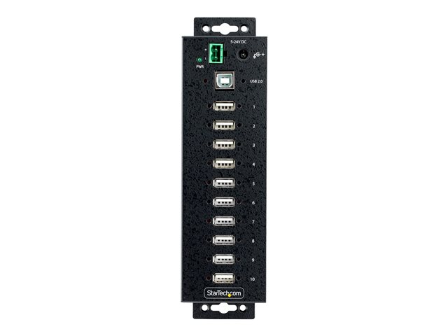 StarTech.com 10-Port Industrial USB 2.0 Hub, Rugged USB Hub w/15kV Air/8kV Contact ESD Level 4 Protection, DIN/Wall/Desk Mountable USB-A Hub, Multiport USB Hub with Locking Ports - Metal Construction (USB210AIND-USB-A-HUB) - Hub - industrial - 10 x USB 2.