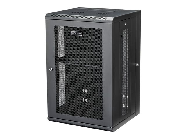 Startech 18U 19" Wall Mount Network Cabinet, 16" Deep Hinged Locking IT Network Switch Depth Enclosure, Assembled Vented Computer Equipment Data Rack with Shelf & Flexible Side Panels - 18U Vented Cabinet (RK1820WALHM) - Rack enclosure cabinet - wall moun
