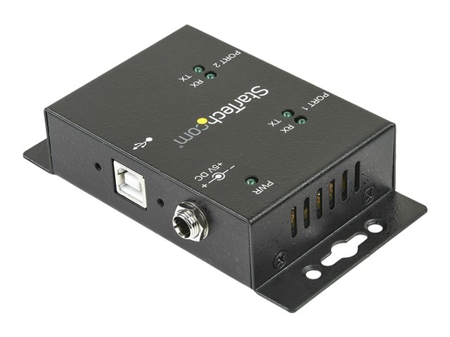 StarTech.com USB to Serial Adapter - 2 Port - Wall Mount - Din Rail Clips - Industrial - COM Port Retention - FTDI - DB9 (ICUSB2322I) - Serial adapter - USB 2.0 - RS-232 x 2 - black