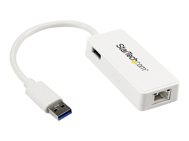 Startech USB 3.0 to Gigabit Ethernet Adapter NIC w/ USB Port (White) - USB 3.0 NIC - 10/100/1000 Mbps USB 3.0 LAN Adapter (USB31000SPTW) - Network adapter - USB 3.0 - Gigabit Ethernet - white