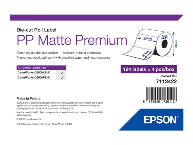 PP MATTE LABEL PREM DIE-CUT ROLL 210X297MM 184 LABELS