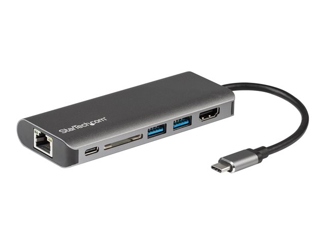 Startech USB C Multiport Adapter - Portable USB-C Dock to 4K HDMI, 2-pt USB 3.0 Hub, SD/SDHC, GbE, 60W PD Pass-Through - USB Type-C/Thunderbolt 3 - NEW VERSION AVAILABLE DKT30CSDHPD3 (DKT30CSDHPD) - Docking station - USB-C / Thunderbolt 3 - 1GbE - for P/N
