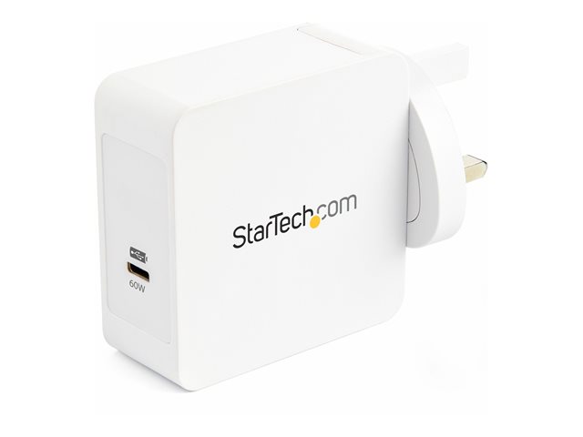 StarTech.com USB C Wall Charger, USB C Laptop Charger 60W PD, 6ft/2m Cable, Universal Compact Type C Power Adapter, Dell XPS/Lenovo X1 Carbon, HP EliteBook, MacBook, USB IF/CE Certified - 60W PD3.0 Wall Charger (WCH1CUK) power adapter - 24 pin USB-C - 60