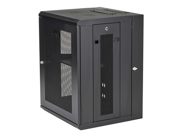Startech 15U 19" Wall Mount Network Cabinet, 16" Deep Hinged Locking IT Network Switch Depth Enclosure, Assembled Vented Computer Equipment Data Rack with Shelf & Flexible Side Panels - 15U Vented Cabinet - Rack cabinet - 4-post - wall mountable - black -