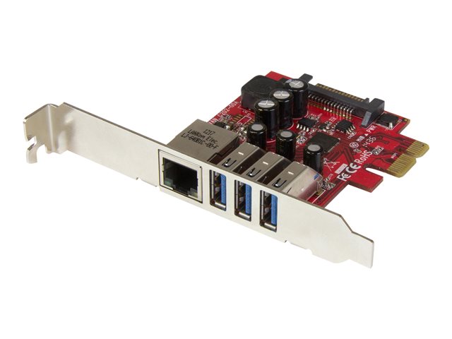 Startech 3 Port PCI Express USB 3.0 Card + Gigabit Ethernet - Fits Standard & Low-Profile PCs - UASP Supported - Optional SATA Power (PEXUSB3S3GE) - Network / USB adapter - PCIe 2.0 low profile - USB 3.0 x 3 + 1000Base-T x 1