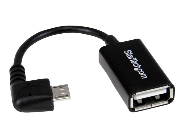 StarTech 5in Right Angle Micro USB to USB OTG Host Adapter M/F - Angled Micro USB Male to USB A Female On-The-Go Host Cable Adapter (UUSBOTGRA) - USB adapter - USB (F) to Micro-USB Type B (M) - USB 2.0 OTG - 12.7 cm - right-angled connector - black