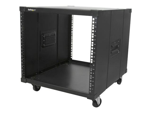 Startech 9U Open Frame Rack with Wheels - 4 Post 23" Deep Portable Open Frame Cabinet for 19" Network, Data & Server Equipment - 220 lbs capacity (RK960CP) - Rack - black - 9U - 23"