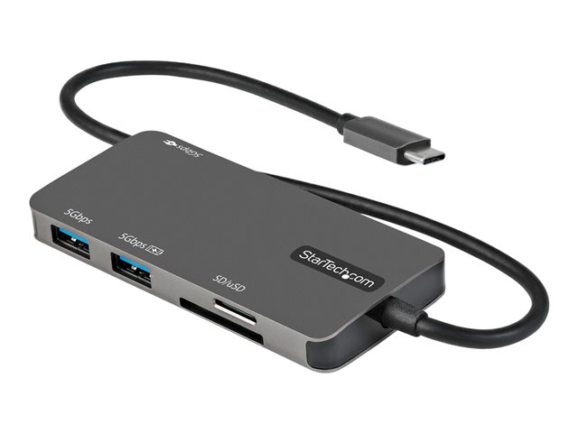 Startech USB C Multiport Adapter, USB-C to 4K 30Hz HDMI, 100W Power Delivery Pass-through, SD/MicroSD Slot, 3-Port USB 3.0 Hub, USB Type-C Mini Dock, 12" (30cm) Long Attached Cable - Thunderbolt 3 Compatible (DKT30CHSDPD) - Docking station - USB-C / Thund