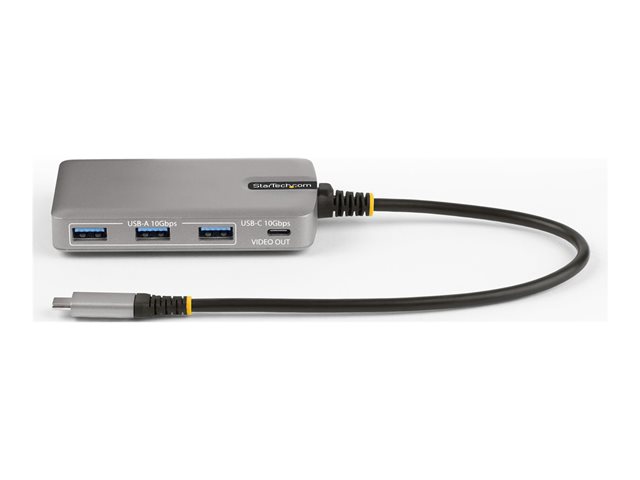 Startech 4-Port USB-C Hub with USB-C DP Alt Mode Video Output 4K 60Hz, 3x USB-A, 1x USB-C, 100W Power Delivery Pass-Through, USB 3.2 Gen 2 (10Gbps), Portable USB Type-C to USB Type-A/C - 1ft (30cm) Host Cable (HB31C3A1CDPPD3) - Hub - 1 x USB-C + 3 x USB 3