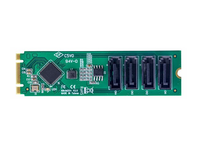 Startech 4-Port M.2 to SATA Adapter Card, M.2 PCIe 3.0 to SATA HDD/SSD Expansion Card, ASM1064 Chipset, M.2 NVMe to 4x HDD/SSD for Windows/macOS/Linux - Interface adapter - SATA - M.2 Card - green