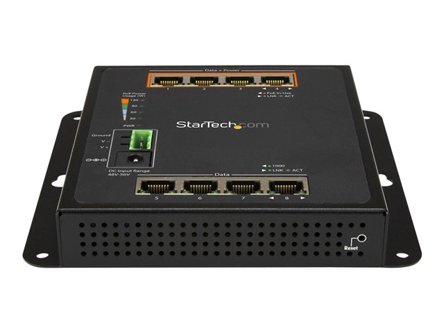 Startech Industrial 8 Port Gigabit PoE Switch, 4 x PoE+ 30W, Power Over Ethernet, Hardened GbE Layer/L2 Managed Switch, Rugged High Power Gigabit Network Switch IP-30/-40C to +75C - Managed Network Switch (IES81GPOEW) - Switch - Managed - 4 x 10/100/1000
