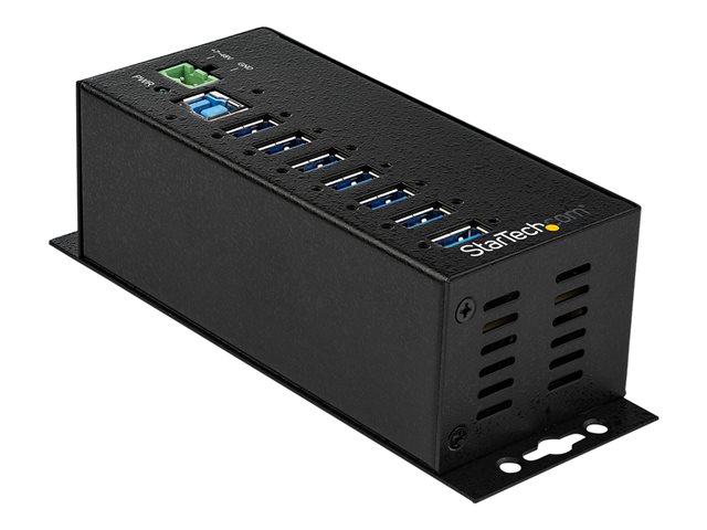 Startech 7 Port USB Hub with Power Adapter, Surge Protection, Metal Industrial USB 3.0 Data Transfer Hub, Din Rail, Wall or Desk Mountable, High Speed USB 3.1/USB 3.2 Gen 1 5Gbps Hub - Windows/macOS/Linux (HB30A7AME) - Hub - 7 x USB 3.2 Gen 1 - DIN rail m