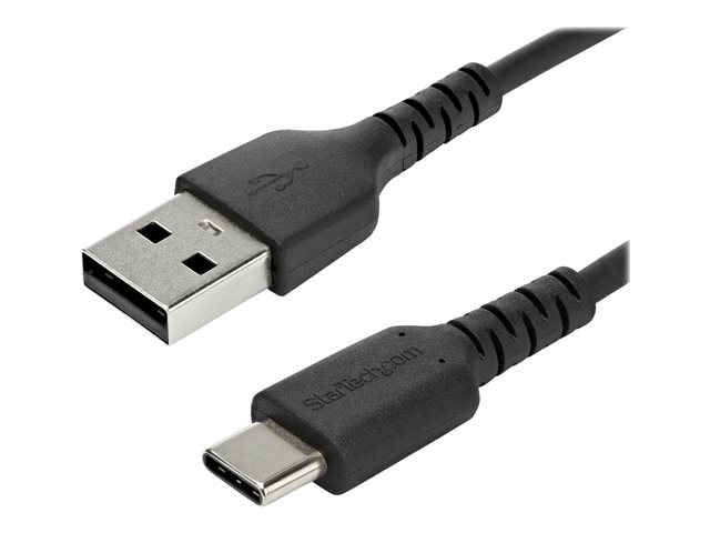StarTech.com 1m USB A to USB C Charging Cable, Durable Fast Charge & Sync USB 2.0 to USB Type C Data Cord, Rugged TPE Jacket Aramid Fiber M/M 3A Black, Samsung S10, S20, iPad Pro, Pixel - Heavy Duty and Rugged - USB cable - USB (M) straight to USB-C (M) s