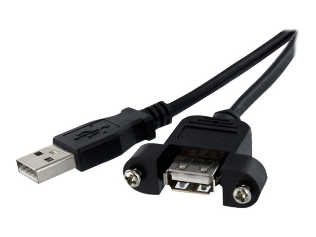 StarTech 1 ft Panel Mount USB Cable A to A - F/M - USB extension cable - USB (M) to USB (F) - USB 2.0 - 1 ft - molded, thumbscrews - black - USBPNLAFAM1 - USB extension cable - USB (M) to USB (F) - USB 2.0 - 30 cm - molded, thumbscrews - black - for P/N: