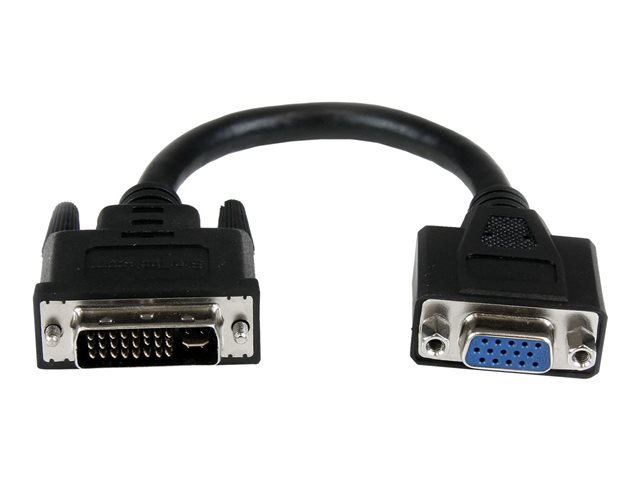 StarTech 8in DVI to VGA Cable Adapter - DVI-I Male to VGA Female Dongle Adapter (DVIVGAMF8IN) - VGA adapter - DVI-I (M) to HD-15 (VGA) (F) - 20 cm - thumbscrews - black