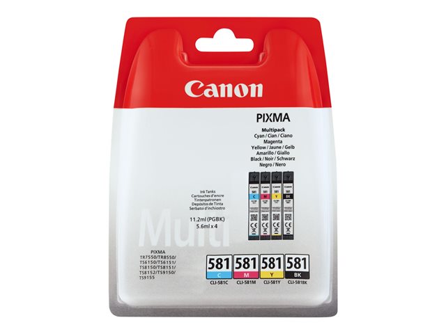 Canon CLI-581 BK/C/M/Y Multi Pack - 4-pack - 5.6 ml - black, yellow, cyan, magenta - original - box - ink tank - for PIXMA TS6251, TS6350, TS6351, TS705, TS8252, TS8350, TS8351, TS8352, TS9550, TS9551