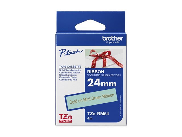 Brother TZe-RM54 - Satin - gold on mint green - Roll (2.4 cm x 4 m) 1 cassette(s) ribbon tape - for Brother PT-D600, P-Touch PT-2430, 2700, 3600, 7500, 7600, 9800, D800, E550, H500, P750