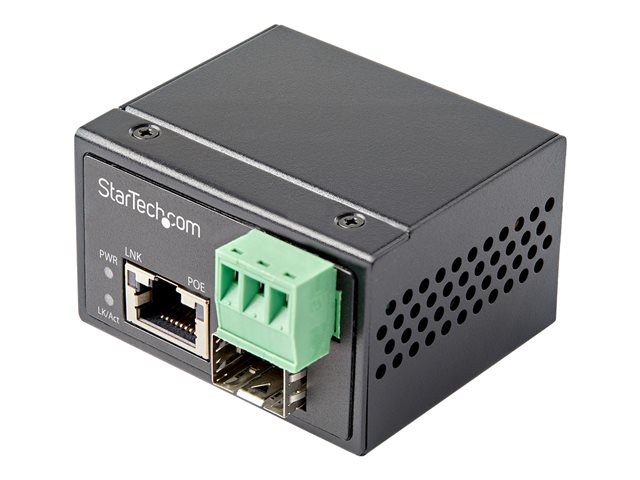 Startech PoE+ Industrial Fiber to Ethernet Media Converter 30W, SFP to RJ45, Singlemode/Multimode Fiber Optic to Copper Gigabit Ethernet, Mini/Compact Size, IP-30/ -40 to +75C, 1Gbps - Mini Media Converter (IMC1GSFP30W) - Fibre media converter - 1GbE - 10