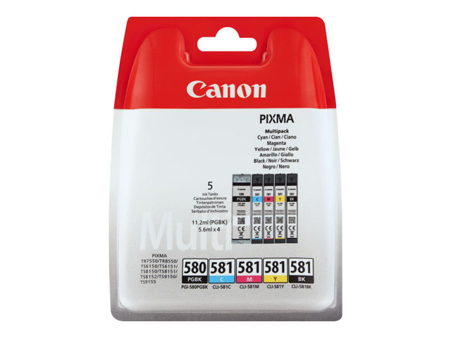 Canon PGI-580 PGBK/CLI-581 CMYBK Multipack - 5-pack - black, yellow, cyan, magenta - original - blister - ink tank - for PIXMA TS6251, TS6350, TS6351, TS705, TS8252, TS8350, TS8351, TS8352, TS9550, TS9551