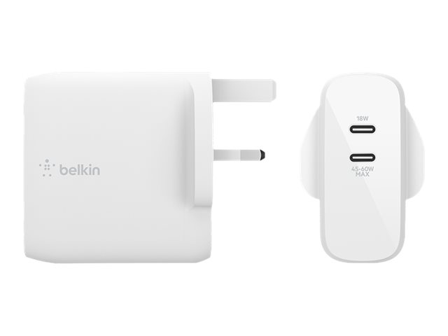 Belkin BoostCharge Dual USB-C PD GaN Wall Charger power adapter - 2 x USB-C - 68 Watt