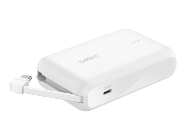 10K PD20W INTEGRATED USB-C CABLE POWER BANK WHITE