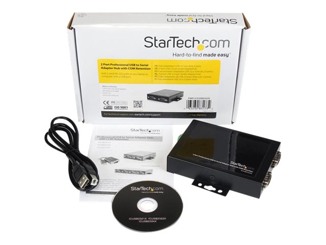 StarTech.com USB to Serial Adapter - 2 Port - Wall Mount - COM Port Retention - Texas Instruments - USB to Serial RS232 Adapter (ICUSB2322X) - serial adapter - USB - RS-232 x 2
