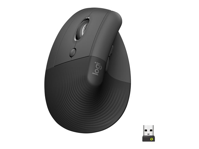 Logitech Lift for Business - Vertical mouse - ergonomic - left-handed - 6 buttons - wireless - Bluetooth, 2.4 GHz - Logitech Logi Bolt USB receiver - graphite