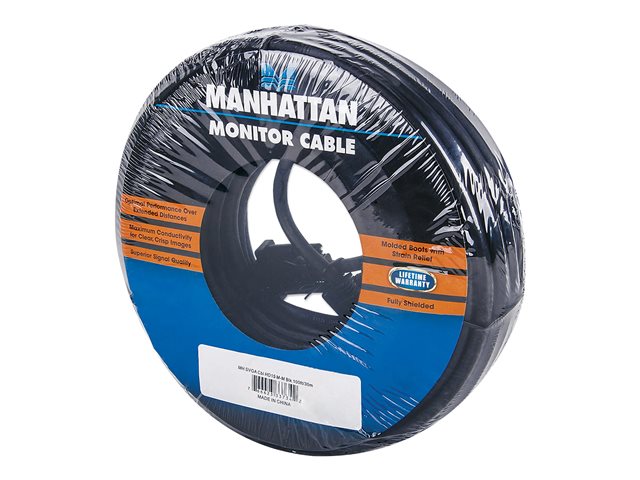 Manhattan VGA Monitor Cable, 30m, Black, Male to Male, HD15, Cable of higher SVGA Specification (fully compatible), Fully Shielded, Lifetime Warranty, Polybag - VGA cable - HD-15 (VGA) to HD-15 (VGA) - 30 m