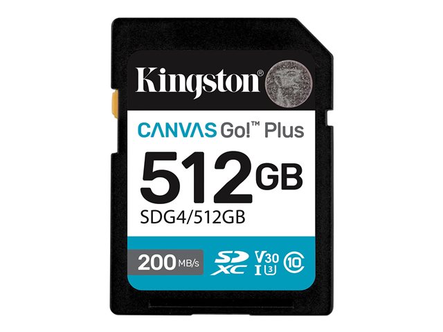 Kingston Canvas Go! Plus - Flash memory card - 512 GB - Video Class V30 / UHS-I U3 / Class10 - SDXC UHS-I