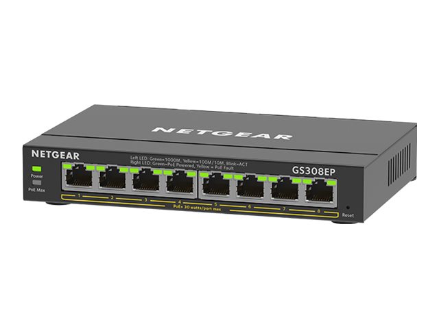 NETGEAR Plus GS308EP - Switch - smart - 8 x 10/100/1000 (PoE+) - desktop, wall-mountable - PoE+ (62 W)