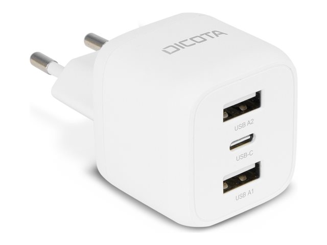 DICOTA - Power adapter - compact, laptop - 32 Watt - 3 A - 3 output connectors (USB-C, 2 x USB) - white - Europe