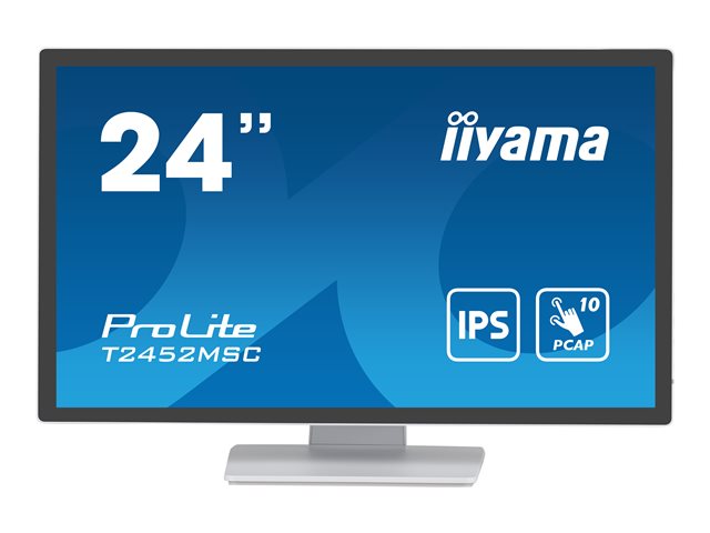 iiyama ProLite T2452MSC-W1 - LED monitor - 24" (23.8" viewable) - touchscreen - 1920 x 1080 Full HD (1080p) - IPS - 400 cd/m² - 1000:1 - 14 ms - HDMI, DisplayPort - speakers - white
