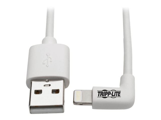 Eaton Tripp Lite Series USB-A to Right-Angle Lightning Sync/Charge Cable, MFi Certified - White, M/M, USB 2.0, 6 ft. (1.83 m) - Lightning cable - Lightning / USB 2.0 - 1.8 m