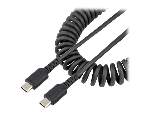 StarTech 20in (50cm) USB C Charging Cable, Coiled Heavy Duty Fast Charge & Sync USB-C Cable, High Quality USB 2.0 Type-C Cable, Rugged Aramid Fiber, TPE, 3A, S20, iPad, Pixel - Durable Male to Male USB, Black - USB cable - USB-C (M) to USB-C (M) - USB 2.0