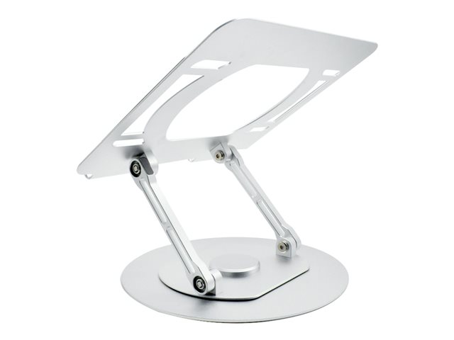 Laptop turntable desk stand - lifts laptop up to 150 mm above desk - suits any size laptops - set laptop on any angle - anodized cnc aluminium alloy construction - silicon anti skid pads protect laptop and table - silver