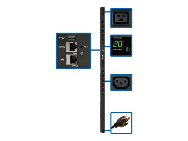 Eaton 3.7kW Single-Phase Switched PDU - LX Interface, 208/230V Outlets (20 C13 & 4 C19), C20/L6-20P, 0U, TAA - power distribution unit - 3.84 kW - TAA Compliant
