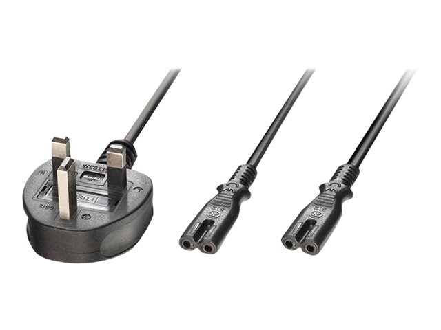 2.5M Y MAINS POWER CBL UK 3 PIN PLUG TO 2 X IEC C7