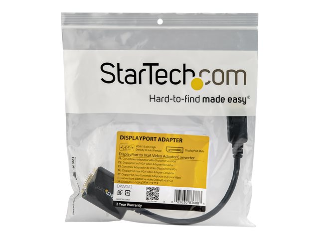 StarTech DisplayPort To VGA Video Adapter Converter - Active - 1080p - DP to VGA Converter (DP2VGA2) - Display adapter - DisplayPort (M) to HD-15 (VGA) (F) - 27.94 cm - latched - black - for P/N: DK30C2DAGPD, MST14DP123DP, TB32DP14, TB3CDK2DP, TB3CDK2DPUE