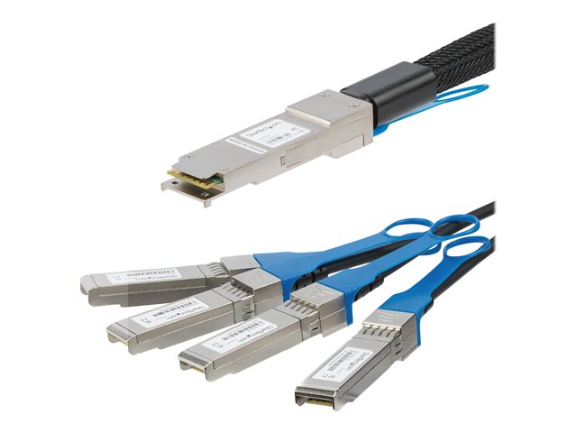Startech MSA Uncoded Compatible 1m 40G QSFP+ to 4x SFP+ Direct Attach Breakout Cable Twinax, 40GbE QSFP+ to 4x SFP+ Copper DAC 40 Gbps Low Power Passive Transceiver Module DAC Cable - Lifetime Warranty (QSFP4SFPPC1M) - Breakout cable - QSFP+ latched to SF