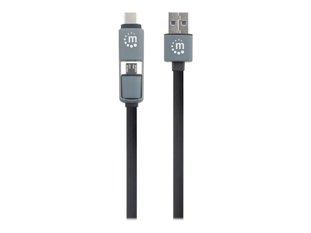Manhattan Car/Auto Mobile Device Charger (Clearance Pricing), 2x USB-A Outputs, Includes 2-in-1 Charging Cable (for Micro-USB & USB-C outputs), Charging 2.1A (fast charging), Surge Protection, Black, Phone Charger, Three Year Warranty, Blister car power a