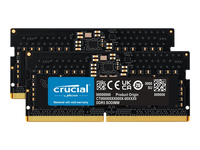 Crucial - DDR5 - kit - 16 GB: 2 x 8 GB - SO-DIMM 262-pin - 4800 MT/s / PC5-38400 - CL40 - 1.1 V - unbuffered - non-ECC