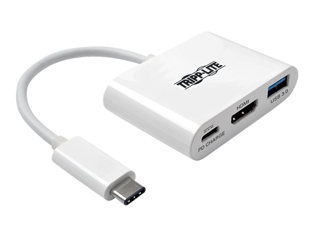 Eaton Tripp Lite Series USB C to HDMI Multiport Video Adapter Converter 1080p w/ USB-A Hub & USB-C PD Charging, Thunderbolt 3 CompatibleUSB Type C to HDMI, USB-C to HDMI, USB Type-C to HDMI - external video adapter - white